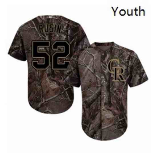 Youth Majestic Colorado Rockies 52 Chris Rusin Authentic Camo Realtree Collection Flex Base MLB Jersey